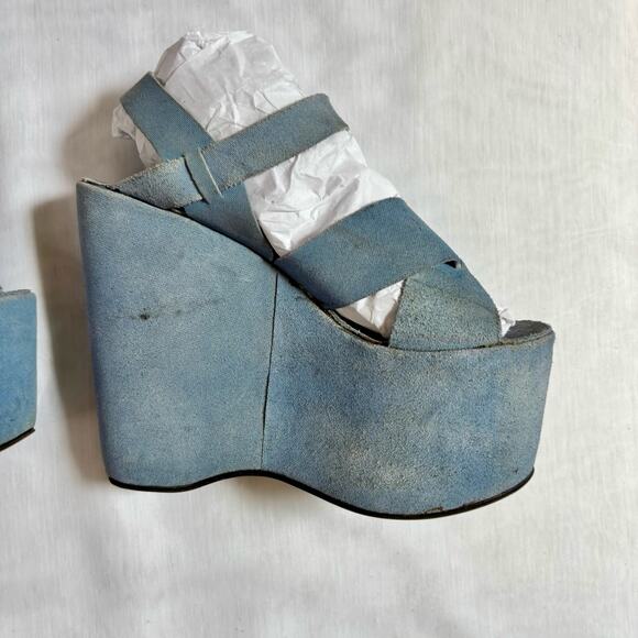 1970s Blue Leather Platform Heels Strappy Shoe 6" Heel Greek Leather by Alpi - Picture 5 of 12